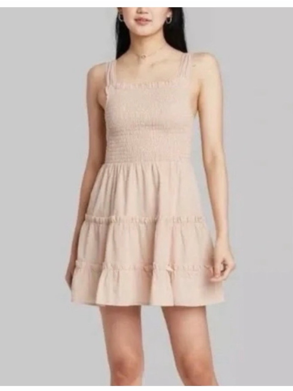 wild fable Sleeveless Tiered Smocked Mini Dress - Beige NWT